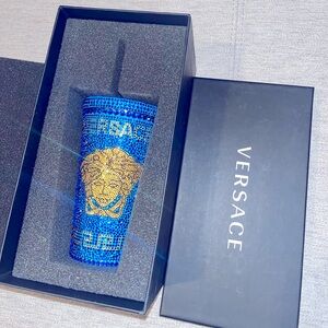 Versace Swarovski cup tumbler crystal bling Y2K Medusa greca blue gold